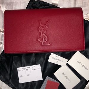 Saint Laurent YSL Red Leather Clutch Handbag Bag